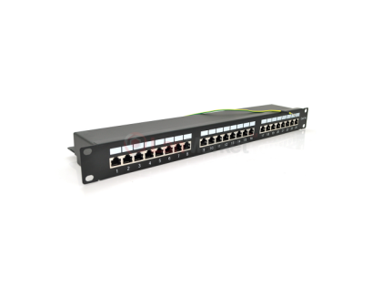 Патч-панель 24 порта FTP кат 5Е 19" 1U экранированная черная Q25