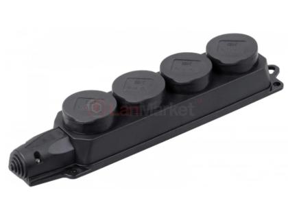 Колодка PiPo PP / SP-4 / 44 / 16B, 16А, 220-240В, IP44, с заглушкой, с заземлением 4 гнезда, каучук,