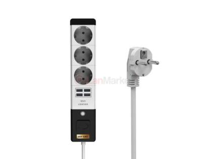 Сетевой удлинитель Senmaxu SMX-666, 3 Розетки + 4 USB, 1,5м, Grey, Box