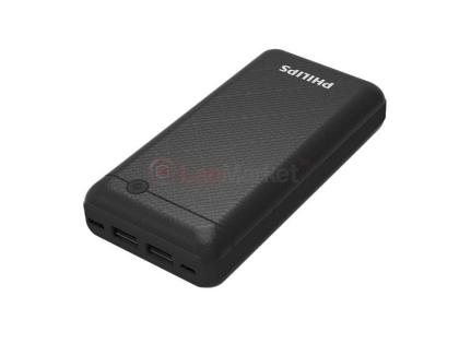 Power bank PHILLIPS 20000mAh DLP1720CB, USB-3.0A + 1A + кабель USB micro / Type-C, LED, Black, Blist