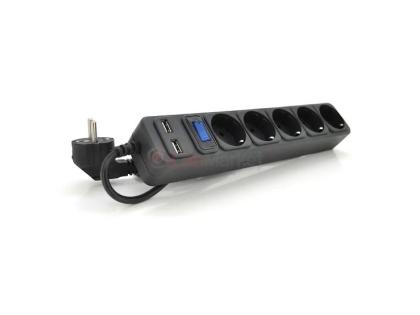 Сетевой удлинитель MERLION B518U, 220В 10А, 5 розеток + 2 порта USB 2.1A, 1,8 м, сечение 3х0,75мм, ч