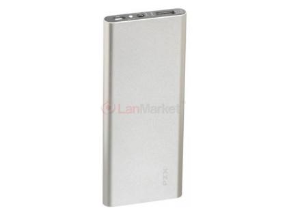 Power bank 8000mAh PZX-C128, USB-1A + mini USB +кабель USB micro, LED фонарик, Silver, Blister-BOX