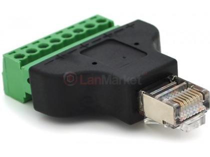 Клеммная колодка 8-разрядная + RJ45 8P8С папа, экранированная	