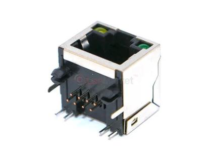 Сетевой разъем RJ45 горизонтальный экранированный с интерфейсом 8P8C под пайку, с индикацией
