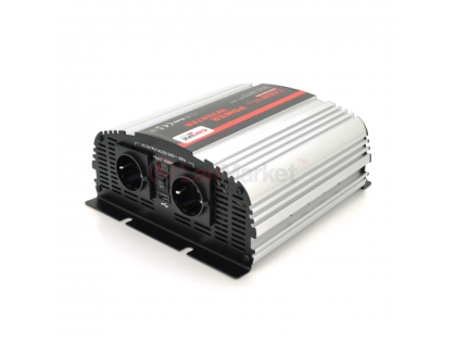 Инвертор напряжения Carspa-1200-122 (1200Вт), 12 / 220V, approximated, 1Shuko, USB, клеммы, Box Q4