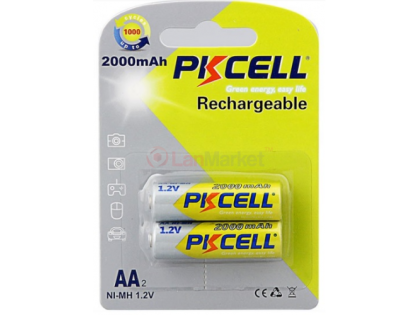 Аккумулятор PKCELL 1.2V AA 2000mAh NiMH Rechargeable Battery, 2 штуки в блистере цена за блистер
