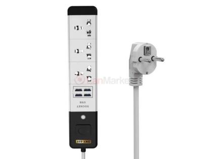 Сетевой удлинитель Senmaxu SMX-888, 3 Universal Socket + 4 USB, 1,5м, Grey, Box