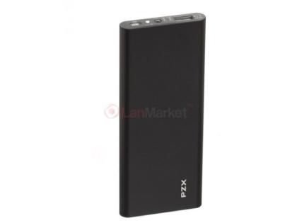 Power bank 11200mAh PZX-C118, USB-2.1A + mini USB +кабель USB micro, LED фонарик, Black, Blister-BOX
