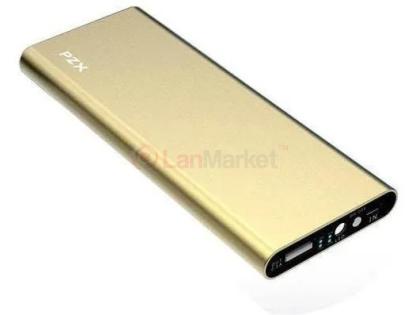 Power bank 8000mAh PZX-C128, USB-1A + mini USB +кабель USB micro, LED фонарик, Gold, Blister-BOX