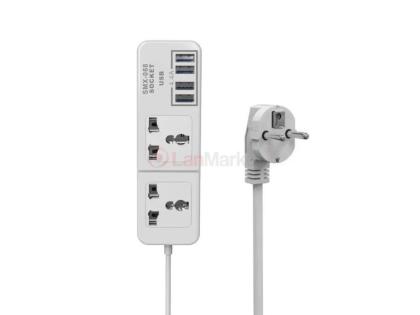 Сетевой удлинитель Senmaxu SMX-068, 2 Universal Socket + 4 USB, 1,5м, Black, Box