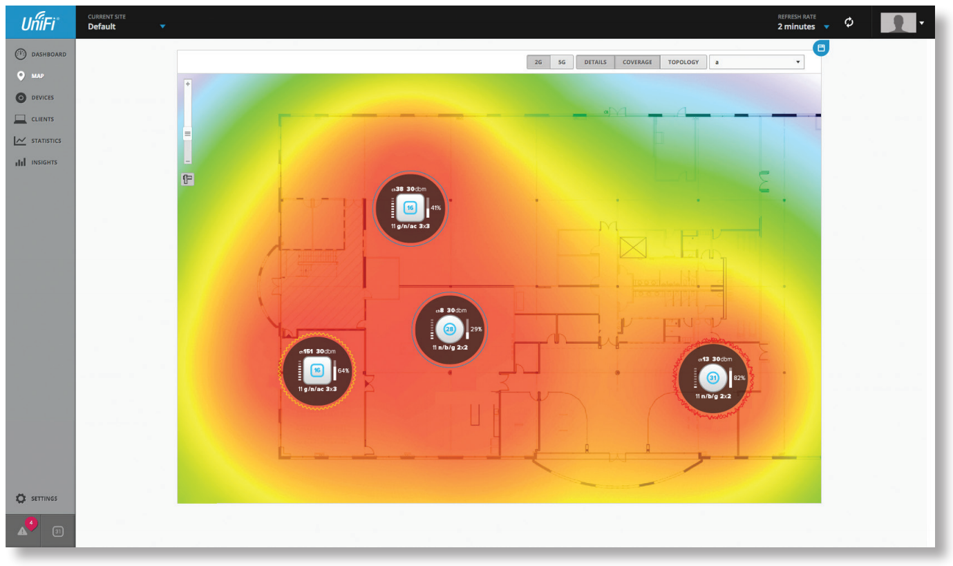 UniFi AC UniFi AC - управление с помощью контроллера - карта