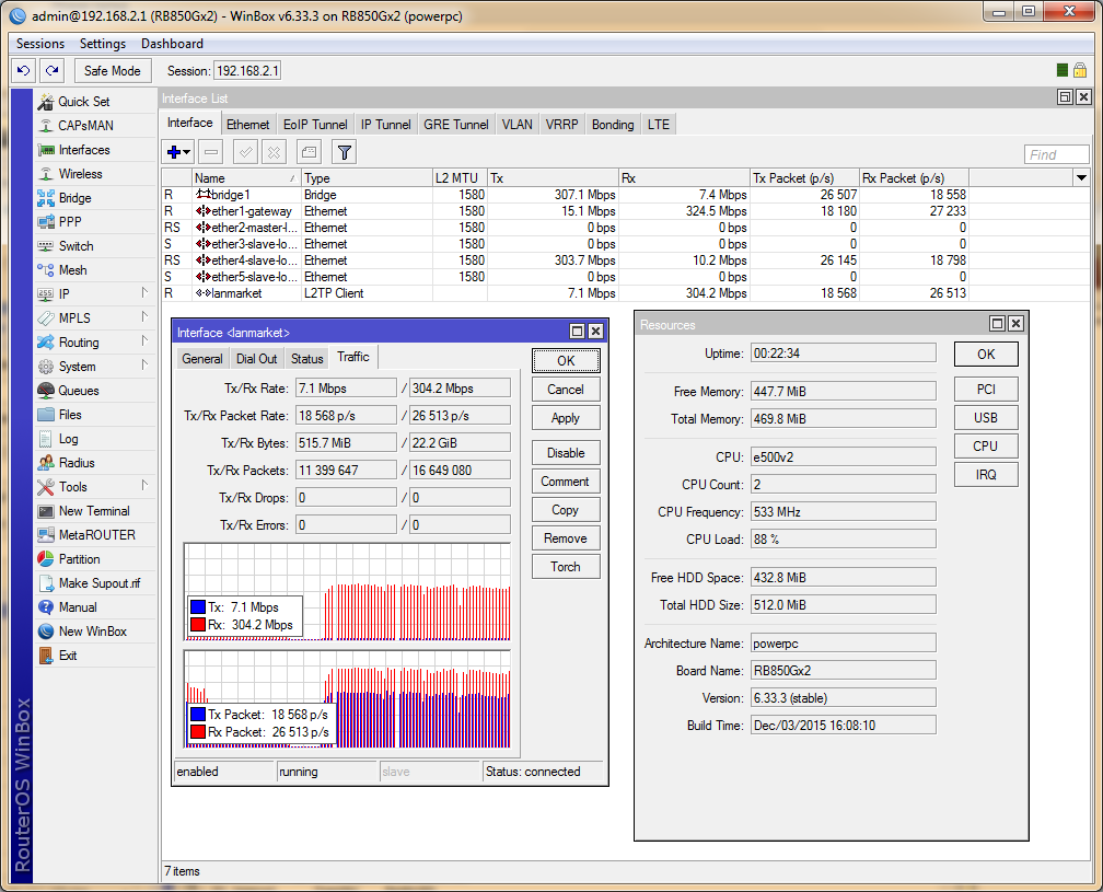 тест RB850Gx2 и RB3011UiAS-RM RB850Gx2, L2TP без шифрования