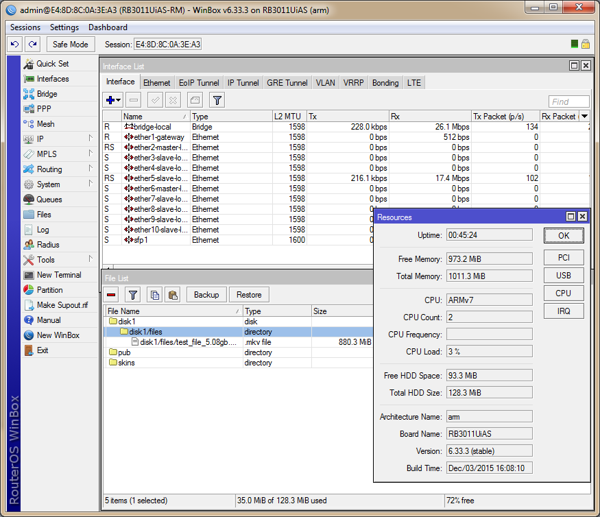 тест RB850Gx2 и RB3011UiAS-RM Использование ресурсов при копировании
