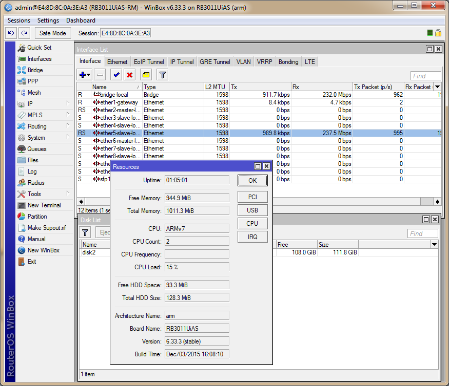 RB3011UiAS-RM - файловый сервер Использование ресурсов при копировании