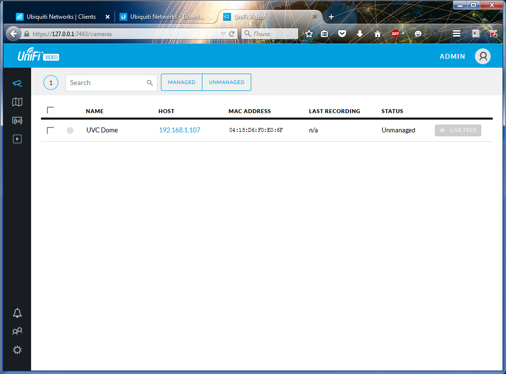 UniFi Video Camera Dome UniFi Video Camera Dome проверка наличия камер в контроллере