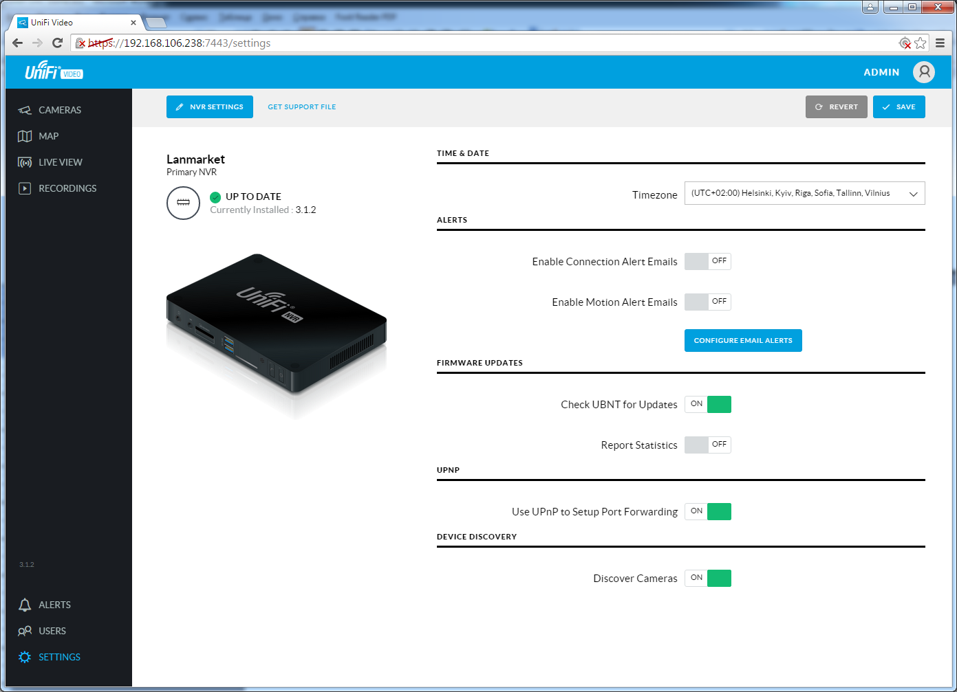 UniFi Video Camera Dome UniFi Video Camera Dome настройки