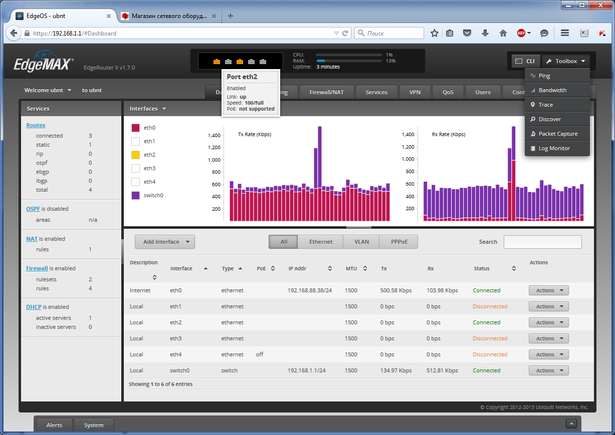 EdgeRouter X (ER-X) Dashboard