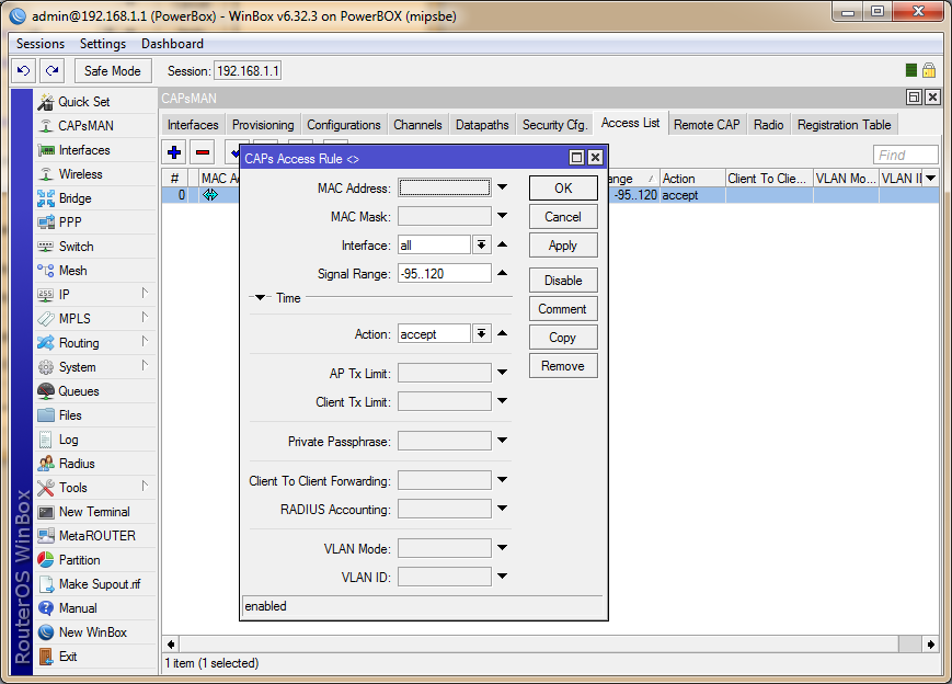 CAPsMAN Раздел Access List
