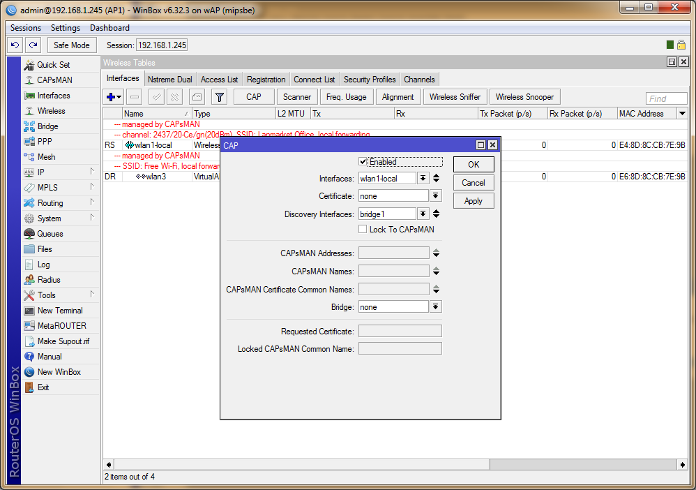 CAPsMAN настройка в режиме CAP