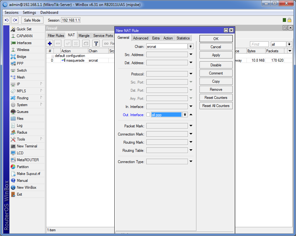 L2TP объеденение сетей - Настройки файрволла заходим в NAT