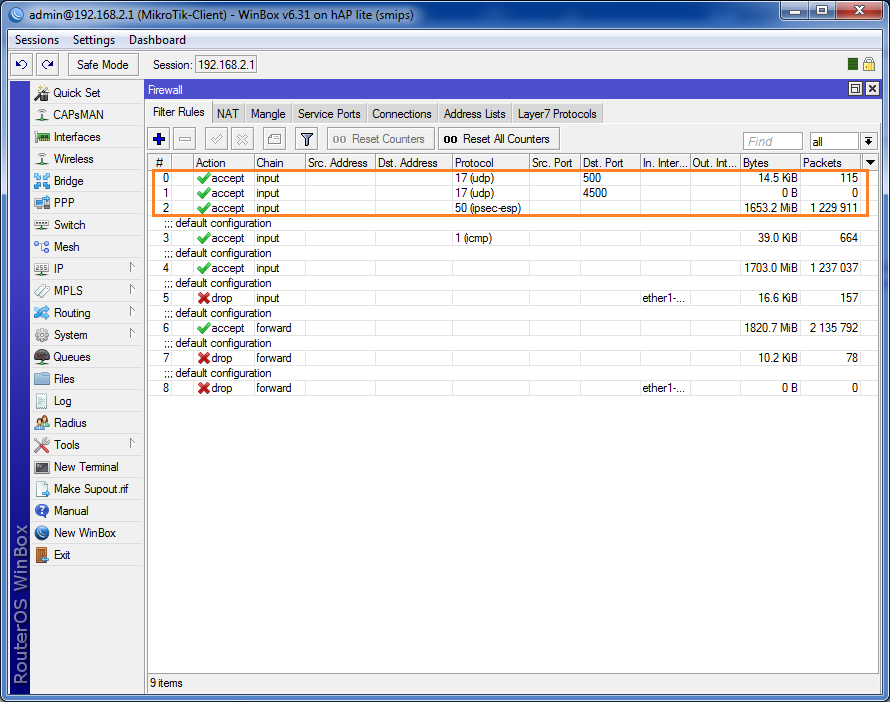 L2TP объеденение сетей - Настройки на сервере для клиента добавляем правила файрволла