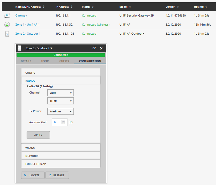 UniFi UAP-Outdoor+ UniFi UAP-Outdoor+ раздел Configuration настройка радиомодуля