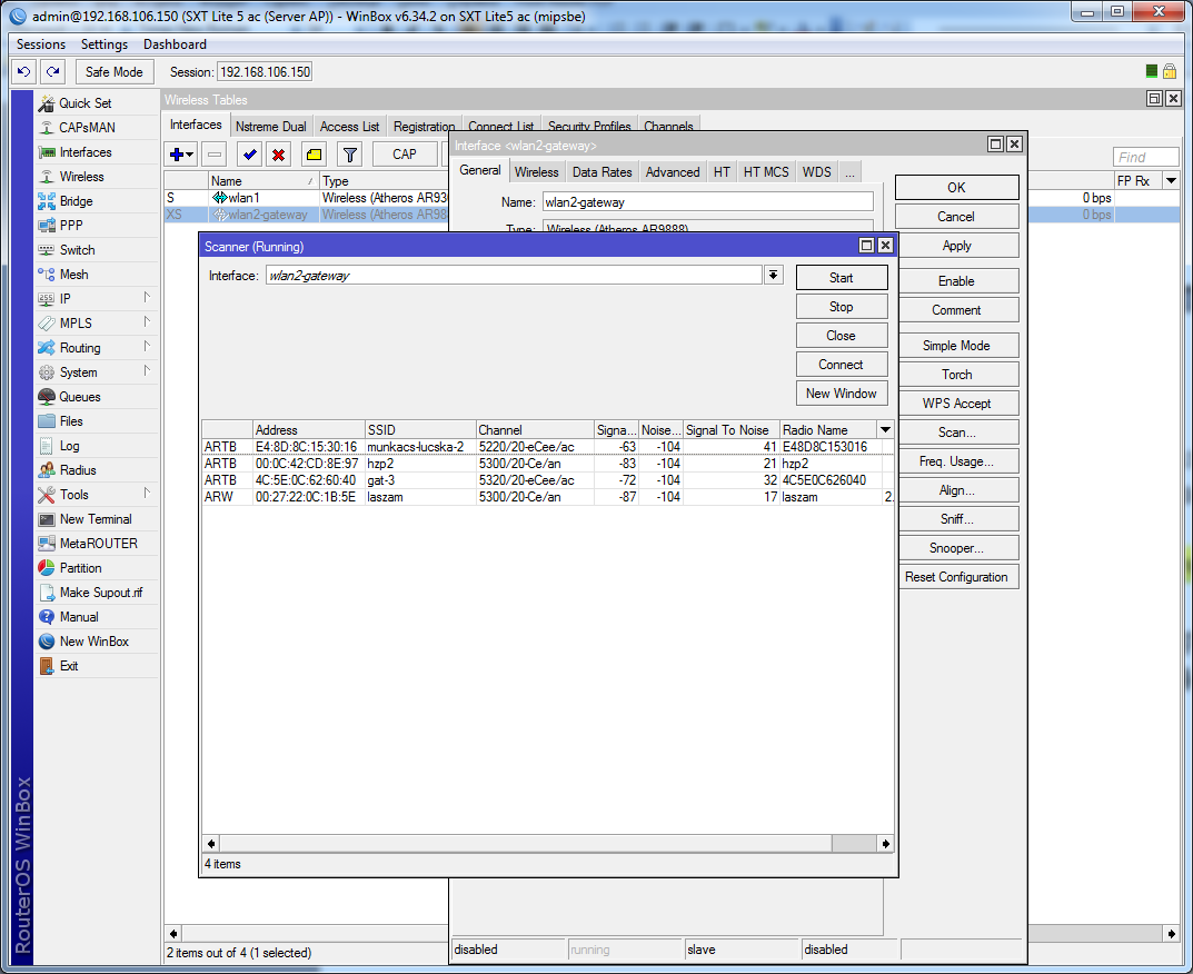 Побудова бездротового мосту SXT просканировать эфир на предмет загруженности частот