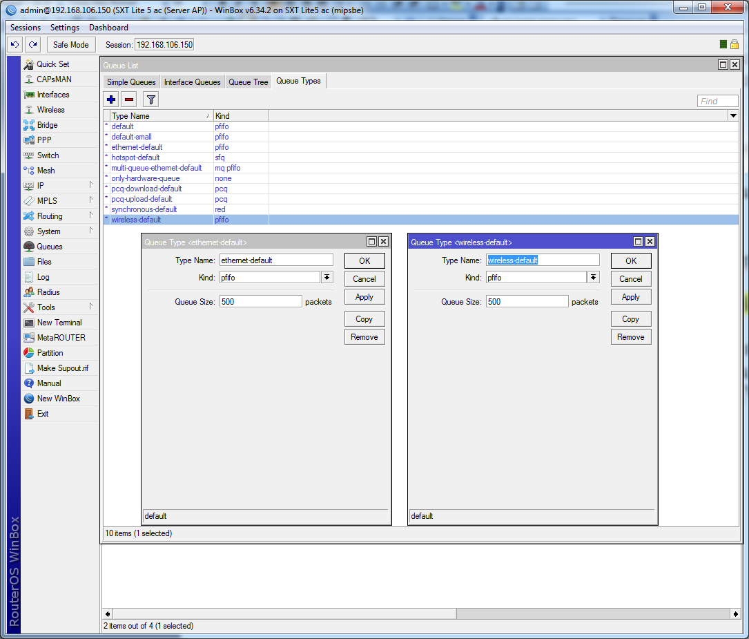 Побудова бездротового мосту SXT переходим на вкладку Queue Types