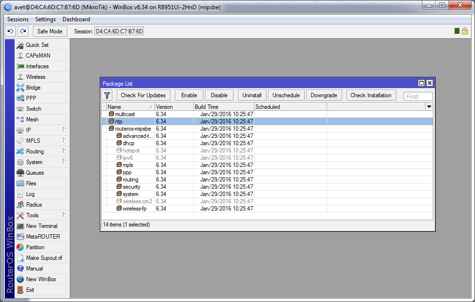 Настройка и синхронизация точного времени в локальной сети NPK-пакет ntp-6.34-mipsbe.npk