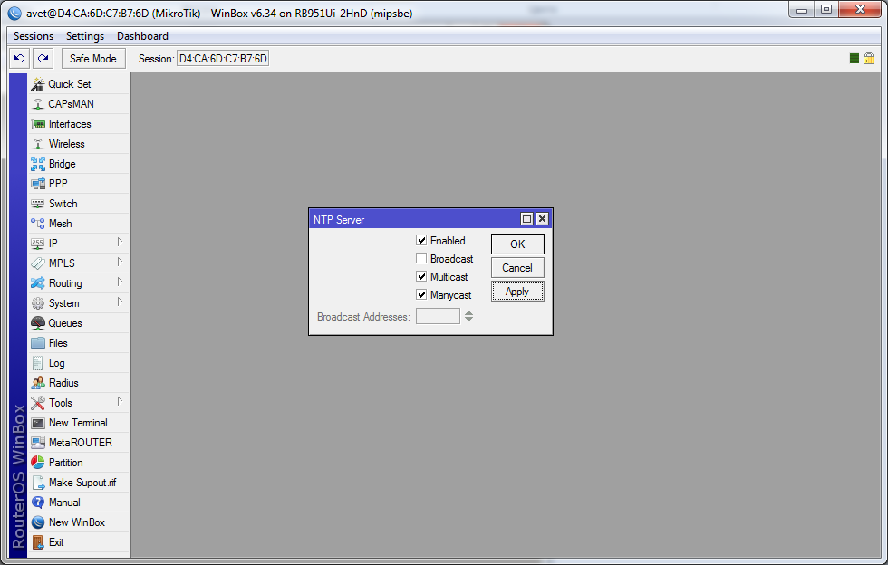 Настройка и синхронизация точного времени в локальной сети Устанавливаем опцию Enabled, а также Multicast и Manycast