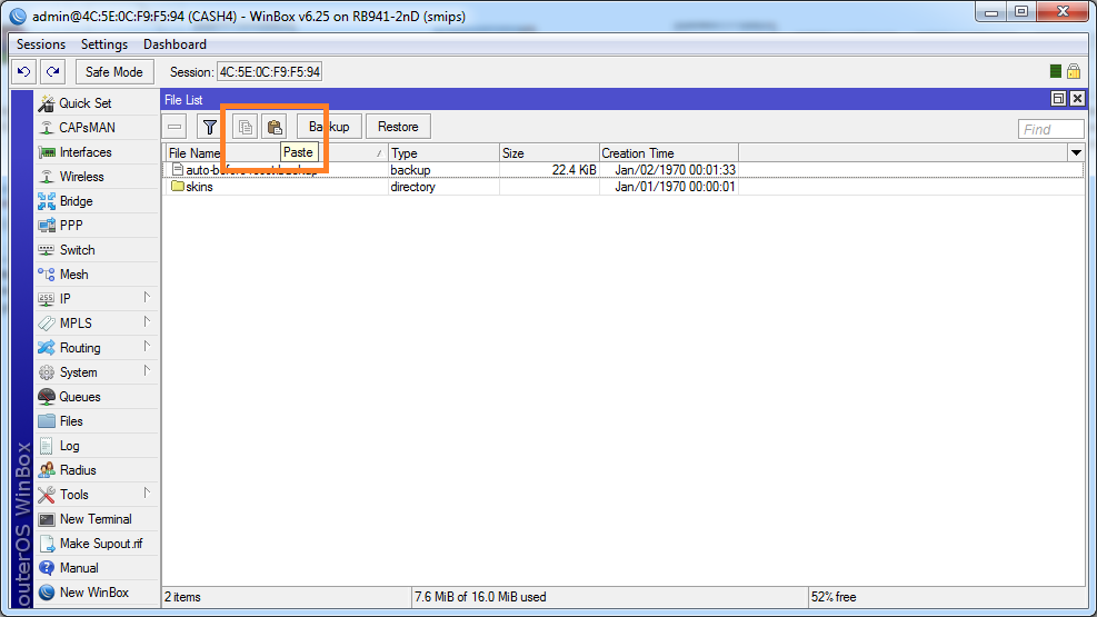 RouterOS Открываем проводник, выделяем файл