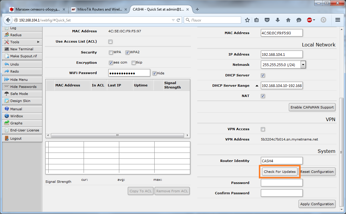 RouterOS Check For Updates
