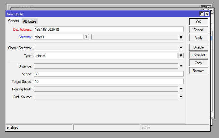 Налаштування нового маршруту та полів Dst.Address Dst.Address