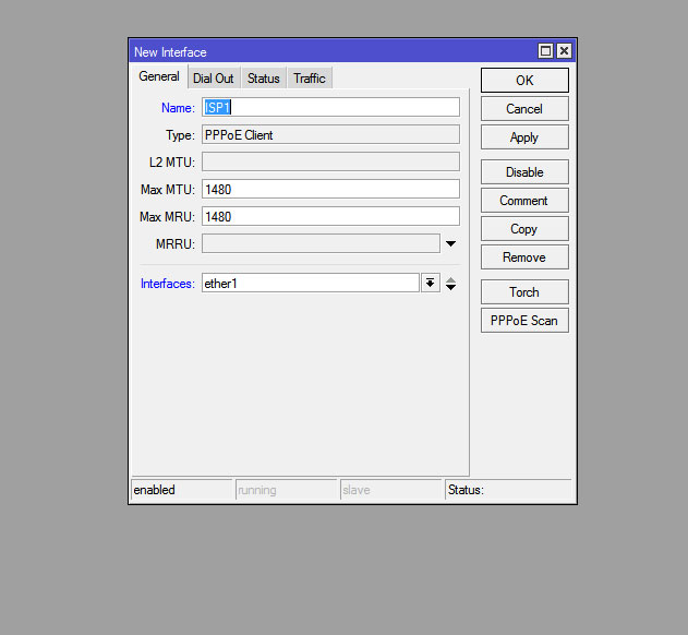 Створюємо нове з'єднання вибравши PPPoE Client Роутере Mikrotik