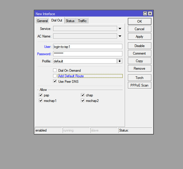 Вказуємо параметри підключення Dial Out