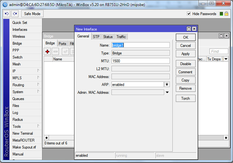 Створення нового мосту Создание нового моста WinBox