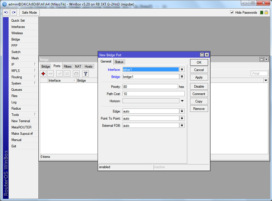 Mikrotik SXT G-2HnD налаштування Bridge Mikrotik SXT G-2HnD настройка Bridge
