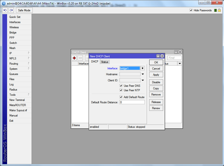 Mikrotik SXT G-2HnD налаштування DHCP Client Mikrotik SXT G-2HnD настройка DHCP Client