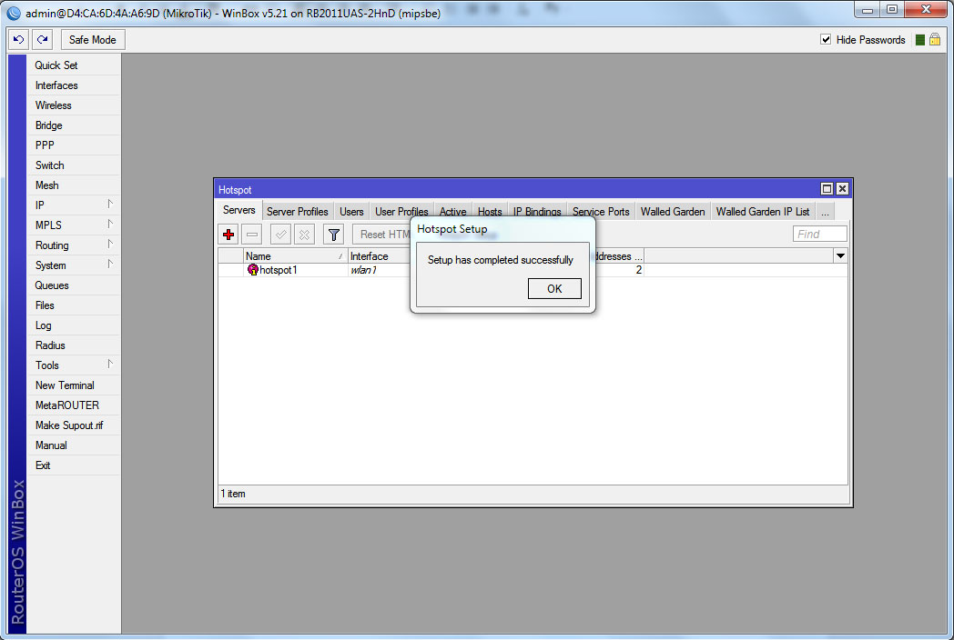 Всі налаштування HotSpot зроблено успішно Все настройки HotSpot произведены успешно