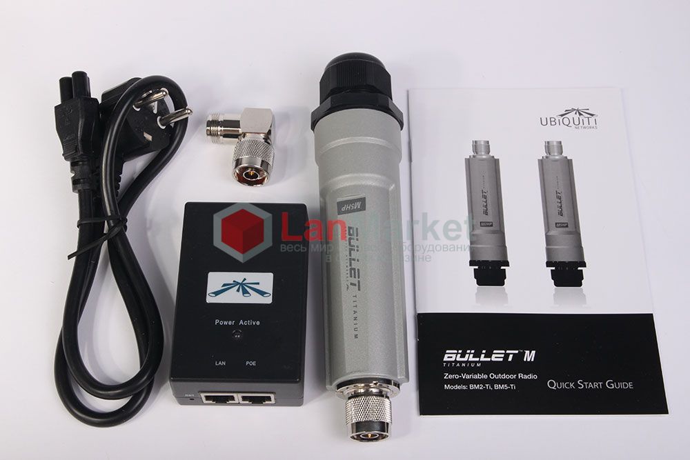 Ubiquiti BulletM5 Titanium повний комплект постачання Ubiquiti BulletM5 Titanium полный комплект поставки