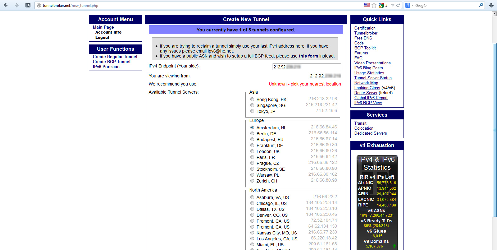 Создание нового тунеля а аккаунте Создание нового тунеля