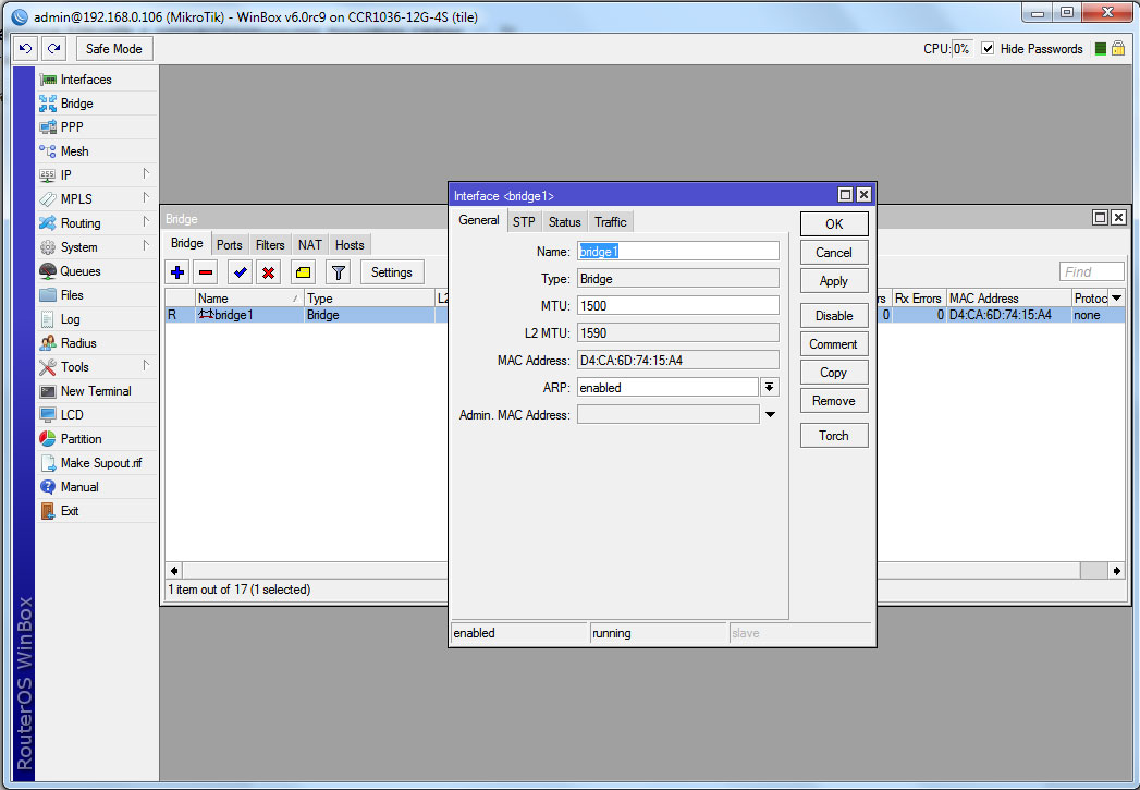 Налаштування мосту для sfp інтерфейсу Настройка моста для sfp интерфейса