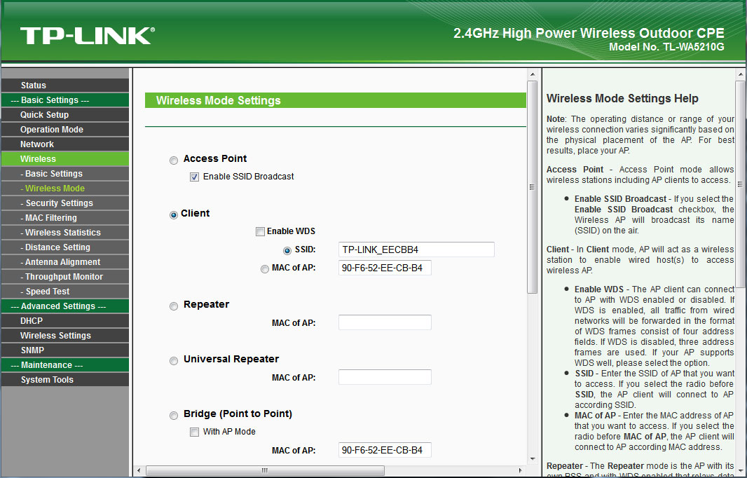Налаштування клієнта TP-Link 5210G wireless client