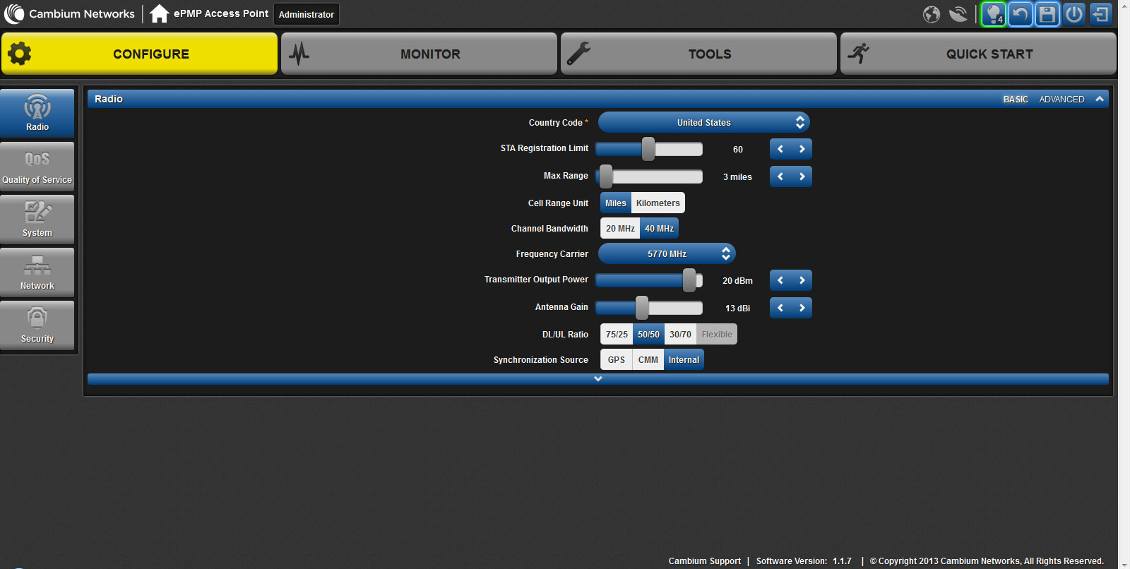 Вкладка Radio, меню Configure Вкладка Radio, меню Configure