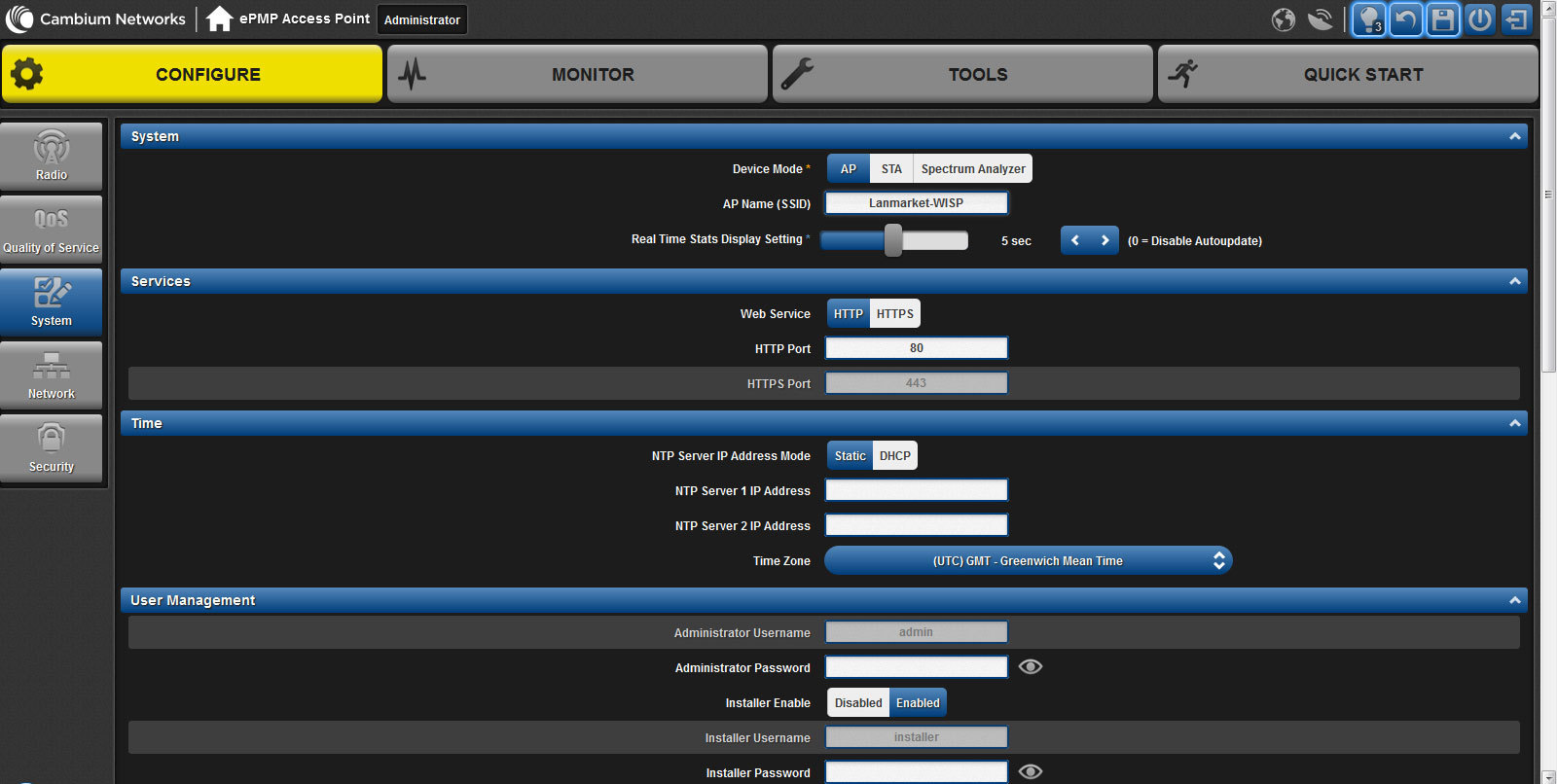 Настройки в меню Configure web-интерфейса upravlenia ePMP-1000 GPS Sync Настройки в меню Configure web-интерфейса upravlenia ePMP-1000 GPS Sync