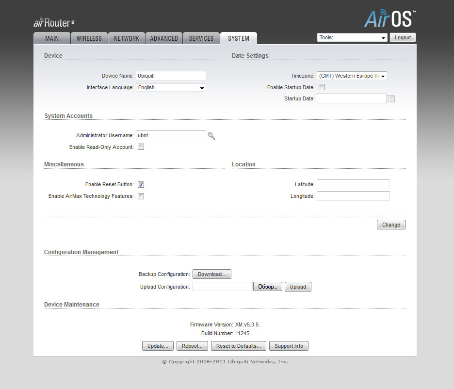 Ubiquiti AirRouter-HP налаштування AirOS Ubiquiti AirRouter-HP настройка AirOS