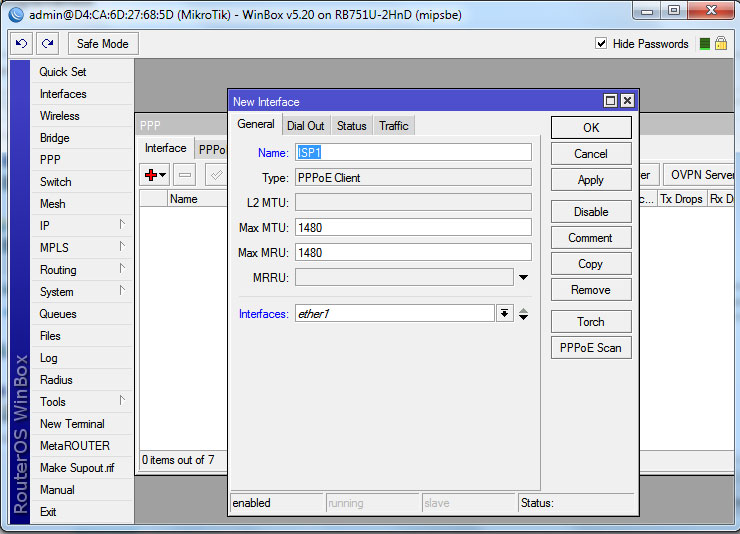Налаштування підключення до WinBox Протоколу PPPoE Подключение протоколу PPPoE