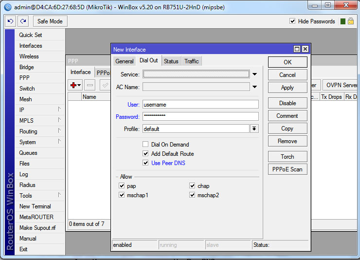 Введення логіна та пароля WinBox для підключення до інтернету настройка данных