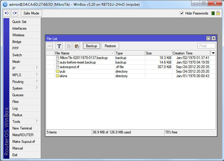 Створення резервних копій конфігурацій RouterOS Backup