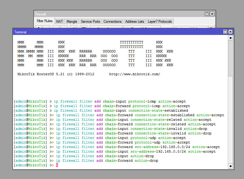 New Terminal Firewall Rules New Terminal Firewall Rules RouterOS